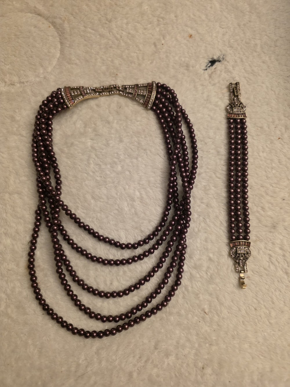 Heidi Daus Multi-Strand Plum Pearl Necklace and Bracelet Set